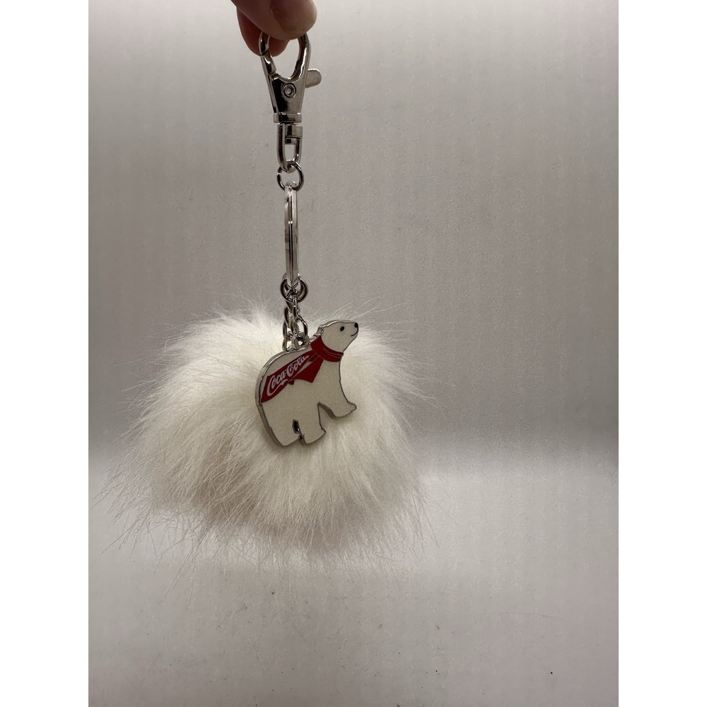 Coca-Cola Polar‎ Bear Pom Pom Keychain Faux Fur Bag Charm Clip
